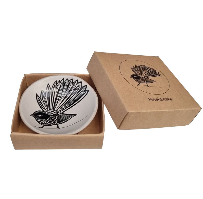 Jo Luping Small Bowl - Pīwakawaka (Black on White)