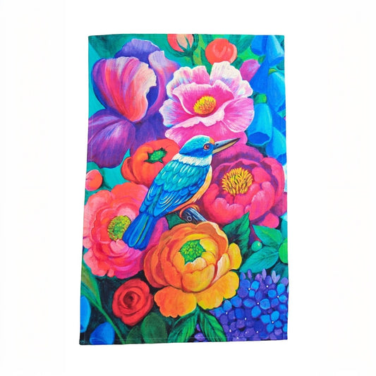Tea Towel - Kingfisher in Flowers (Irina Velman)