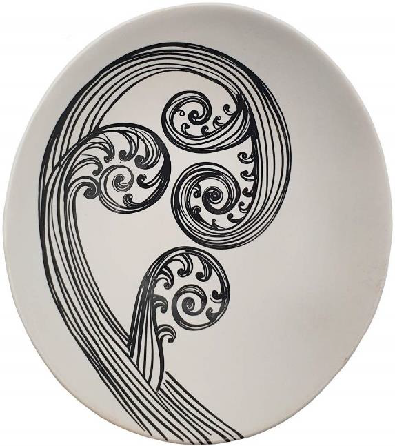 Jo Luping Medium Bowl - Ponga Frond (Black on White)