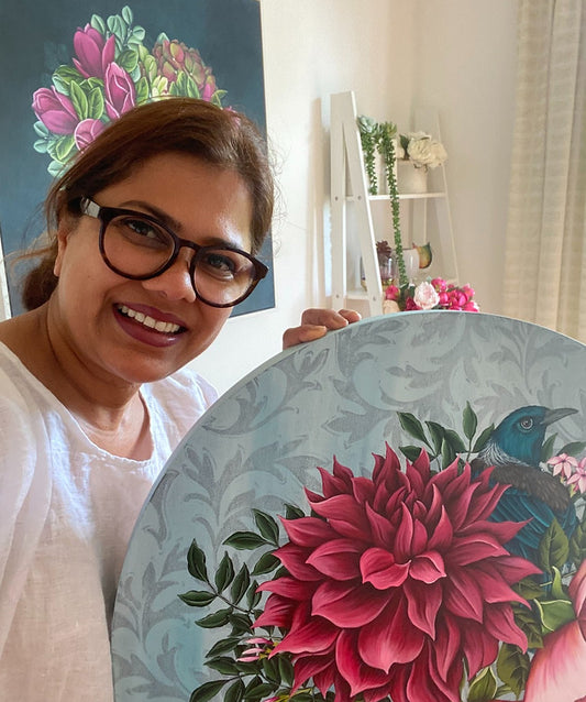 Anita Madhav Cushion Cover - Fantail & Camelia