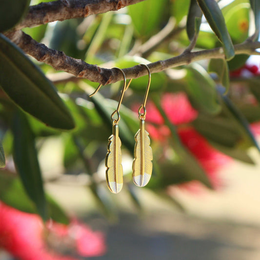 Little Taonga - Huia Feather Earrings (Gold)