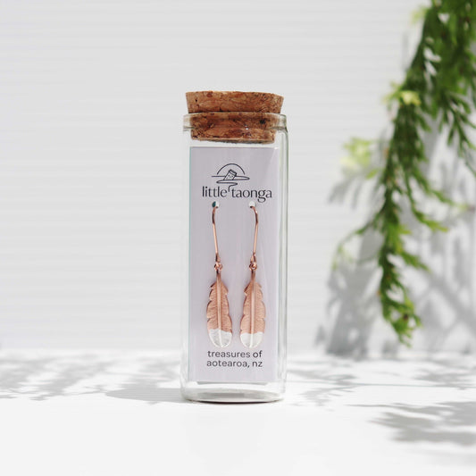 Little Taonga - Rose Gold Huia Feather Earrings