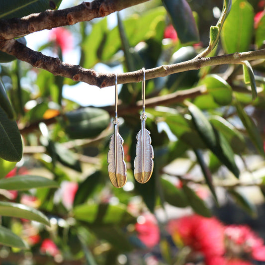 Little Taonga - Silver Huia Feather Earrings