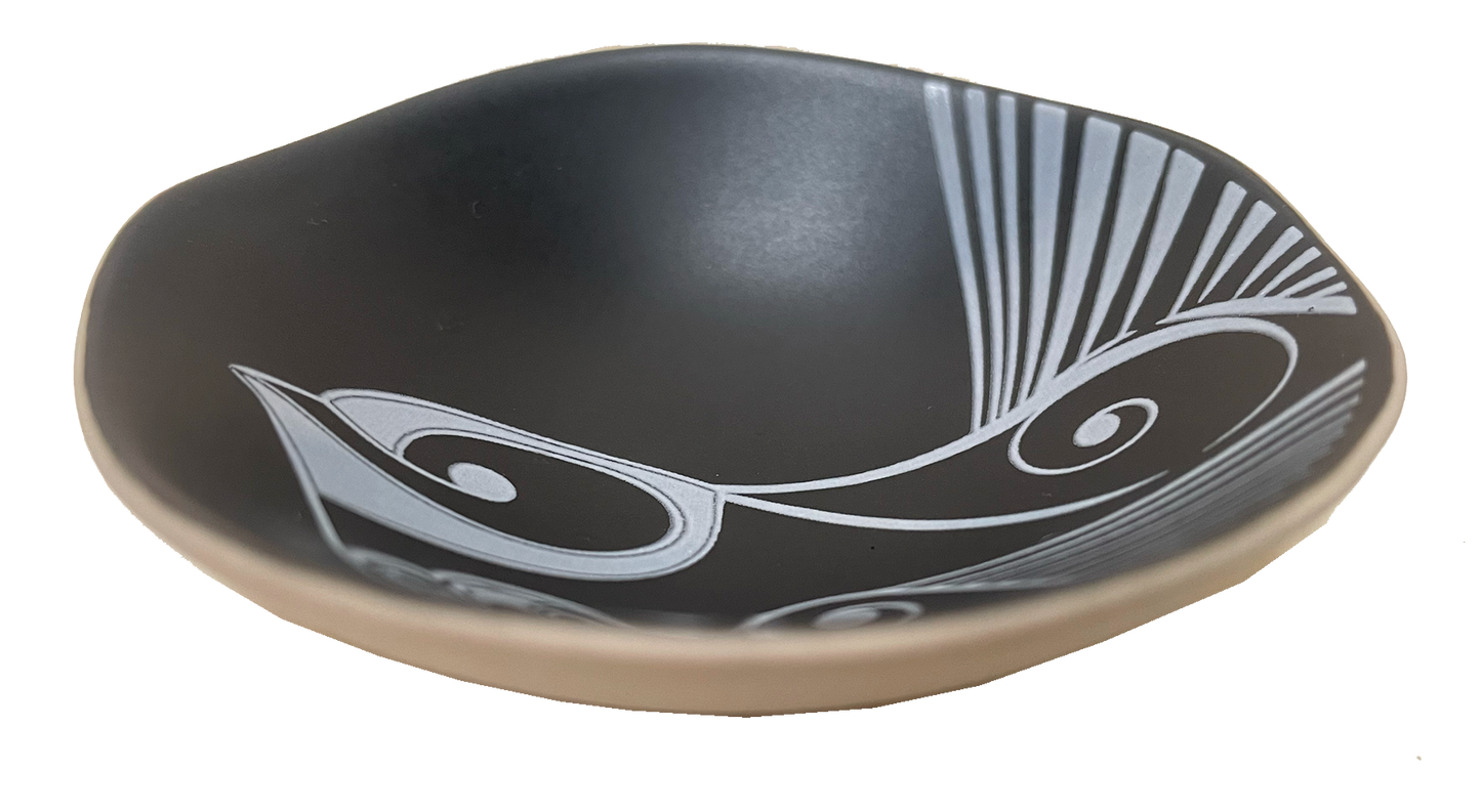 Jo Luping Small Bowl - Pīwakawaka (White on Black)