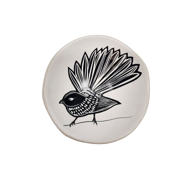 Jo Luping Small Bowl - Pīwakawaka (Black on White)