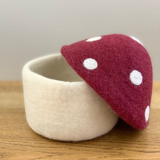 Felt Toadstool Trinket Box - Burgundy (Large)