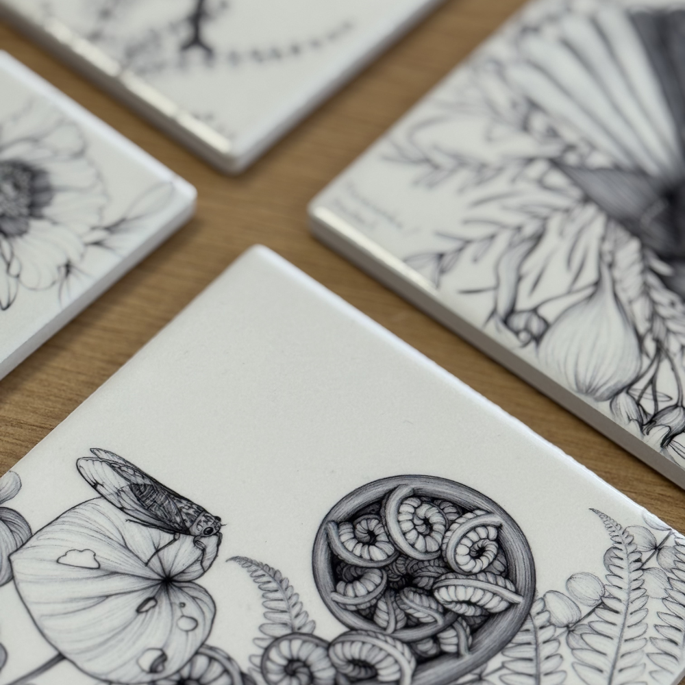 Ceramic Coaster - Cicada & Koru (Katy Hayward)