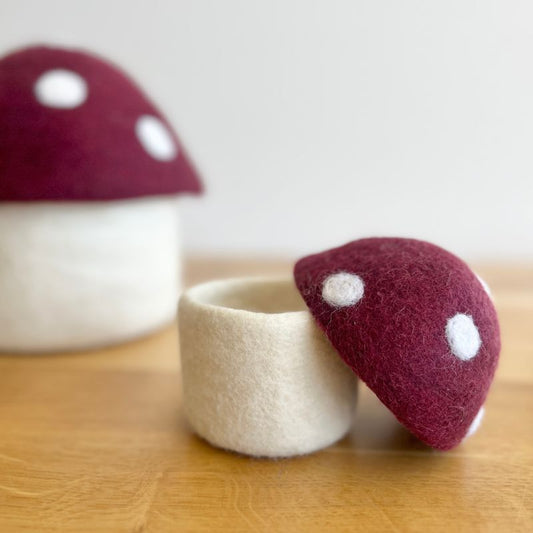 Felt Toadstool Trinket Box - Mini Burgundy