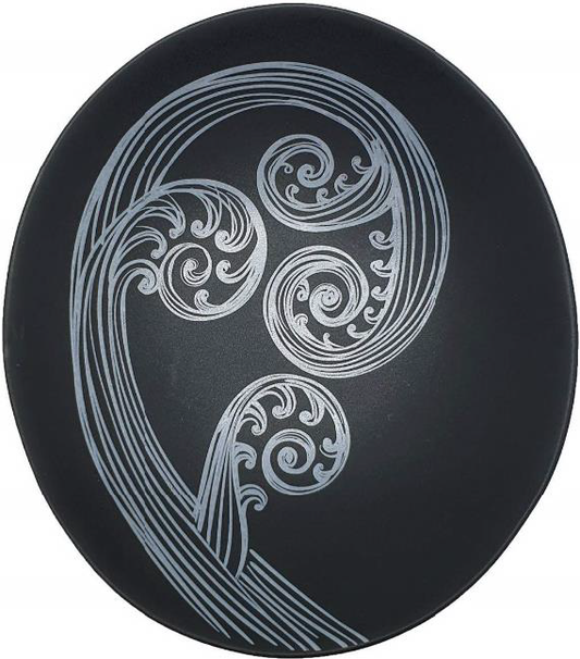 Jo Luping Medium Bowl - Ponga Frond (White on Black)