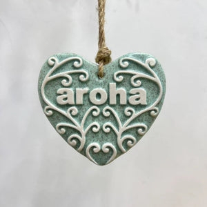 Ceramic Heart Aroha Greenglaze