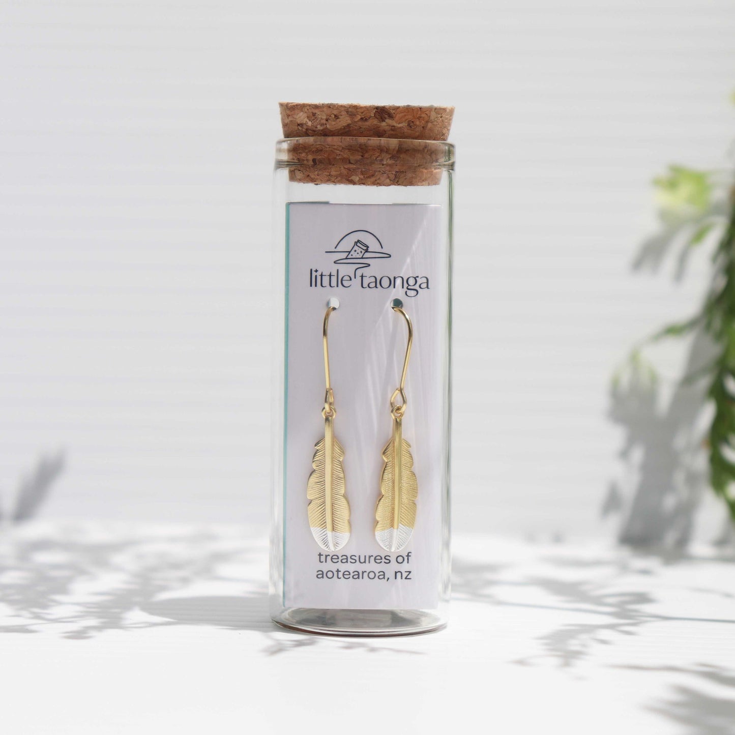 Little Taonga - Huia Feather Earrings (Gold)