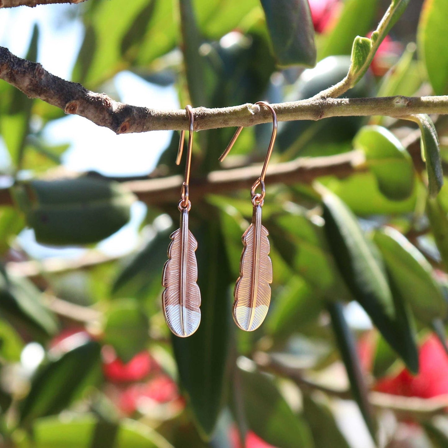 Little Taonga - Rose Gold Huia Feather Earrings