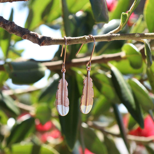 Little Taonga - Rose Gold Huia Feather Earrings