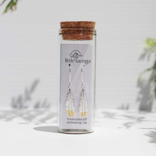 Little Taonga - Silver Huia Feather Earrings