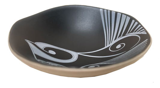 Jo Luping Small Bowl - Pīwakawaka (White on Black)