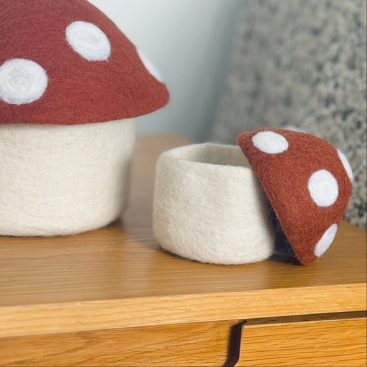 Felt Toadstool Trinket Box - Mini Rust