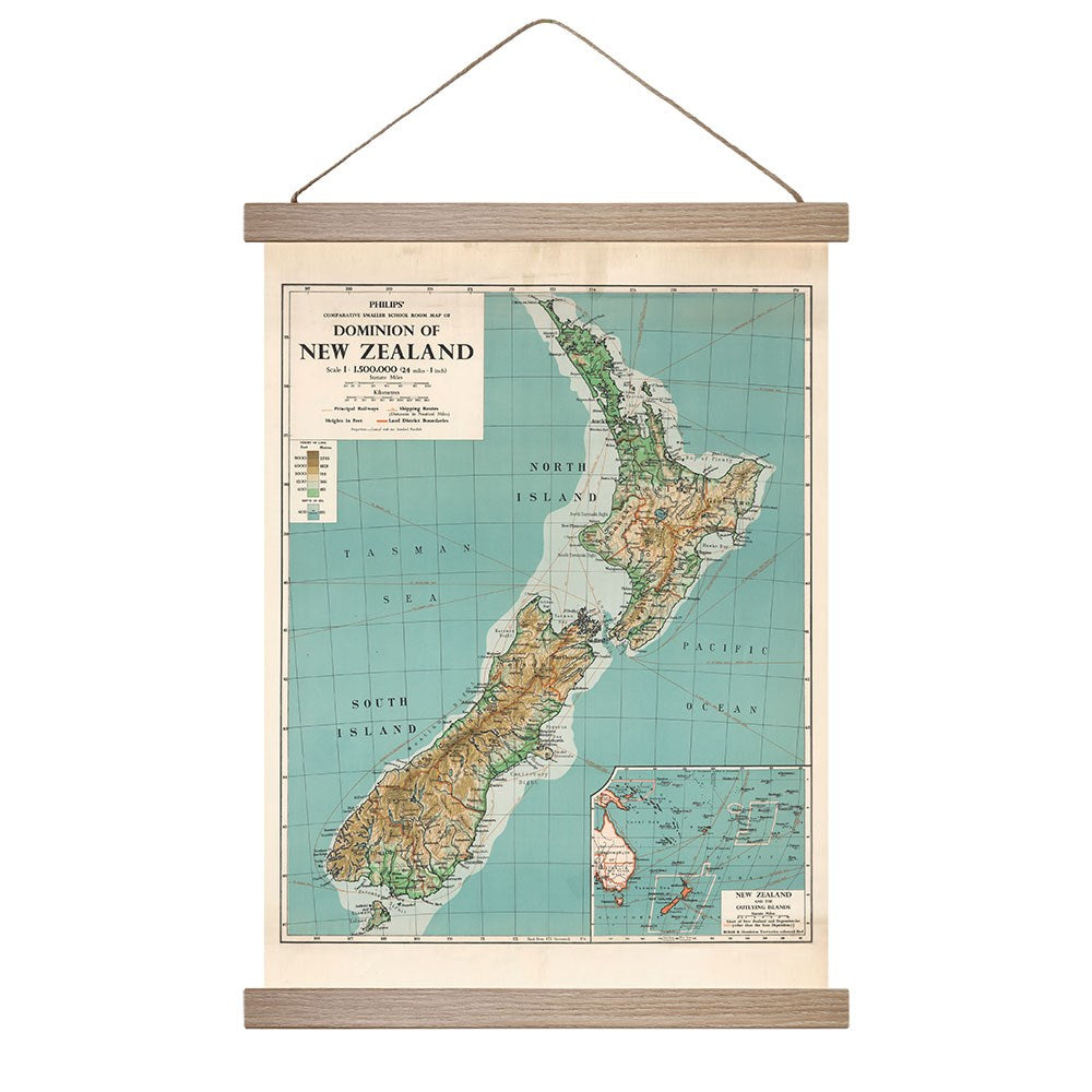 Canvas Wall Chart - Vintage NZ Map