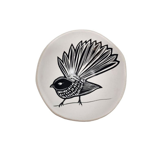 Jo Luping Small Bowl - Pīwakawaka (Black on White)