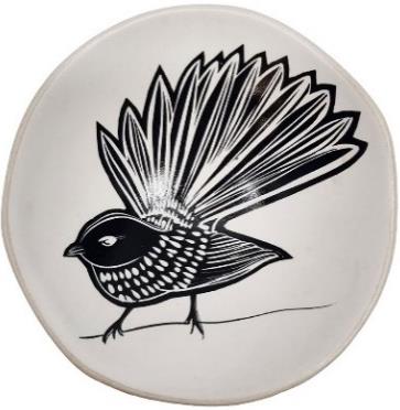 Jo Luping Small Bowl - Pīwakawaka (Black on White)