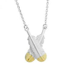 Load image into Gallery viewer, Little Taonga - Crossed Huia Feathers Necklace
