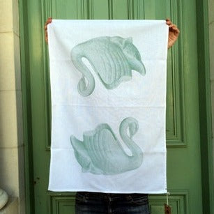 Crown Lynn Swan Tea Towel - Green