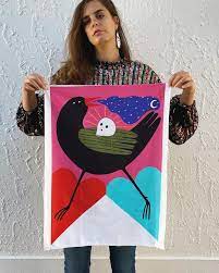 Sophie Holt tea towel - Bird and Skull
